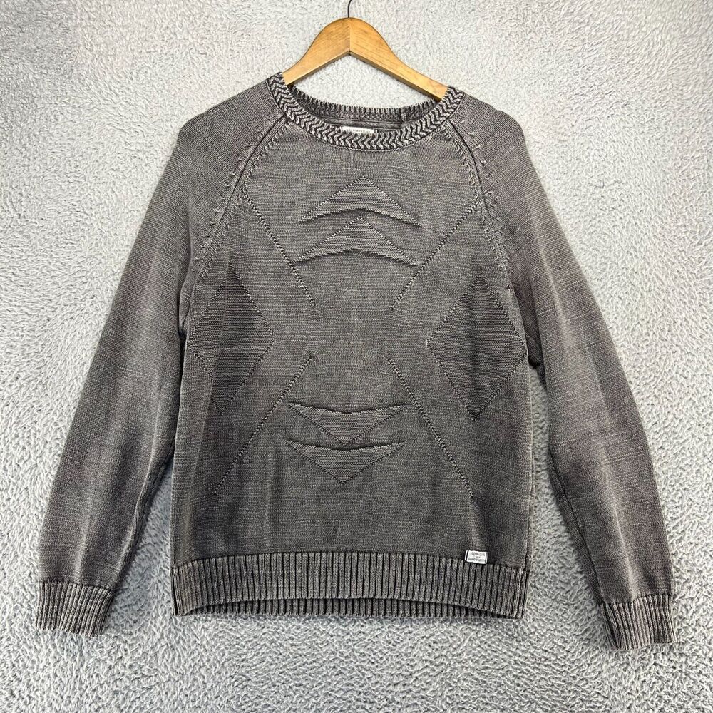 Lucky Brand Sweater Men's Medium Gray Welterweight Washed out Navajo Pullover